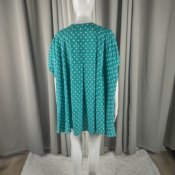 Roaman's Womens Turquiose, White, Polka Dot Button Up Tunic Blouse Size 30W - Picture 4 of 12